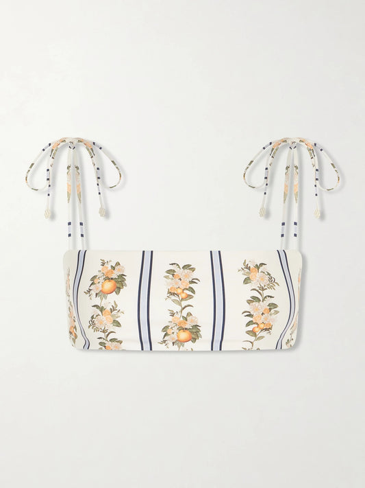 Image of Swimwear. Product name - Primavera Valle Printed Bikini Top in White colour by brand - Agua by Agua Bendita