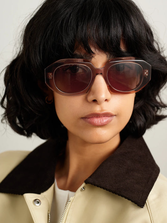 Image of Sunglasses. Product name - Hexagon-frame Acetate Sunglasses in Brown colour by brand - CELINE Eyewear