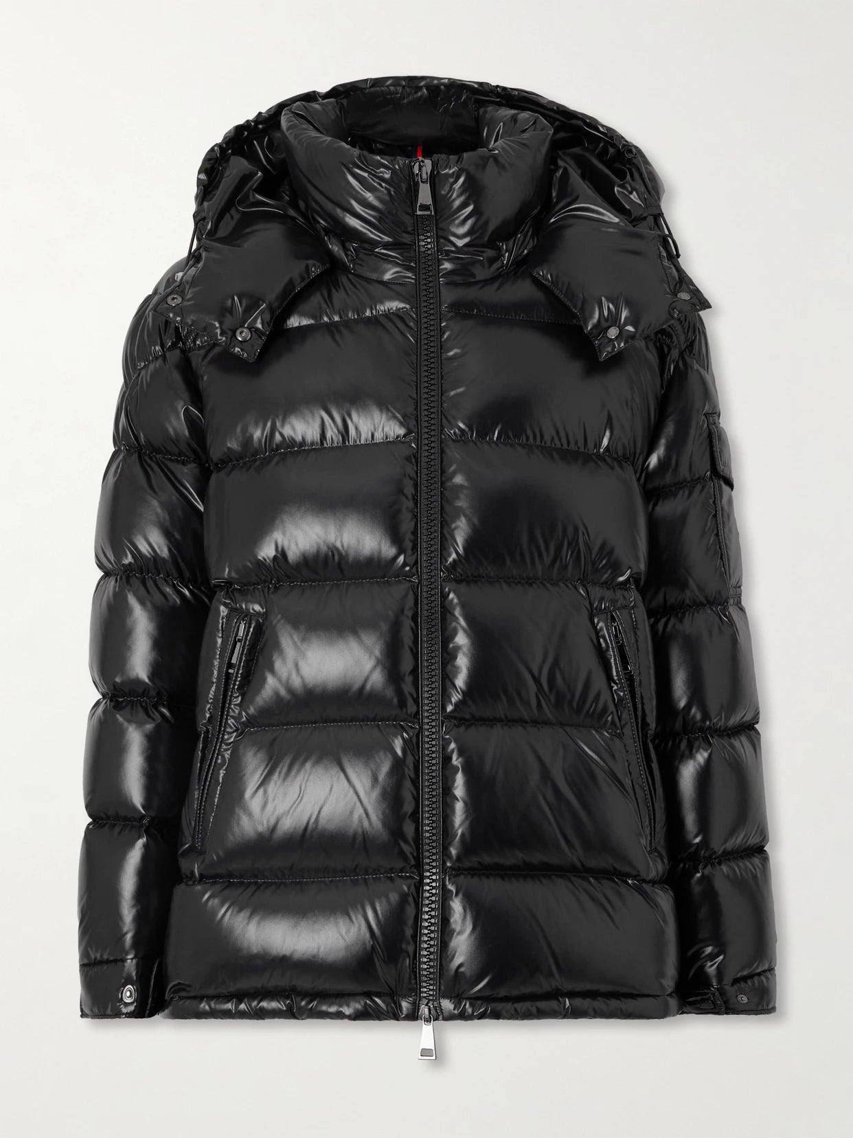 Image of Coats & Jackets. Product name - Maire Hooded Quilted Glossed-shell Down Jacket in Black colour by brand - Moncler