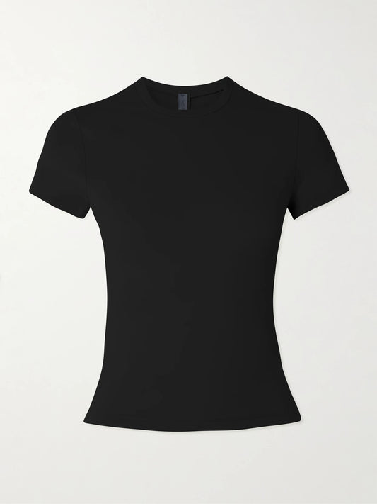 Image of Sleepwear & Loungewear. Product name - + Nike Padded Baby Tee - Obsidian in Black colour by brand - SKIMS