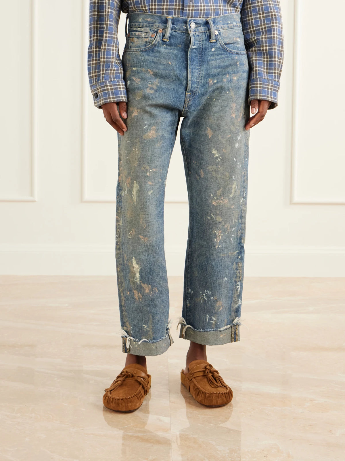 RRL Paint-splattered Boyfriend Jeans