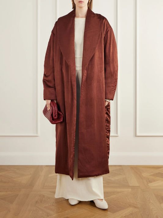 Image of Coats & Jackets. Product name - Mergui Floral Satin-jacquard Coat in Burgundy colour by brand - Ruohan
