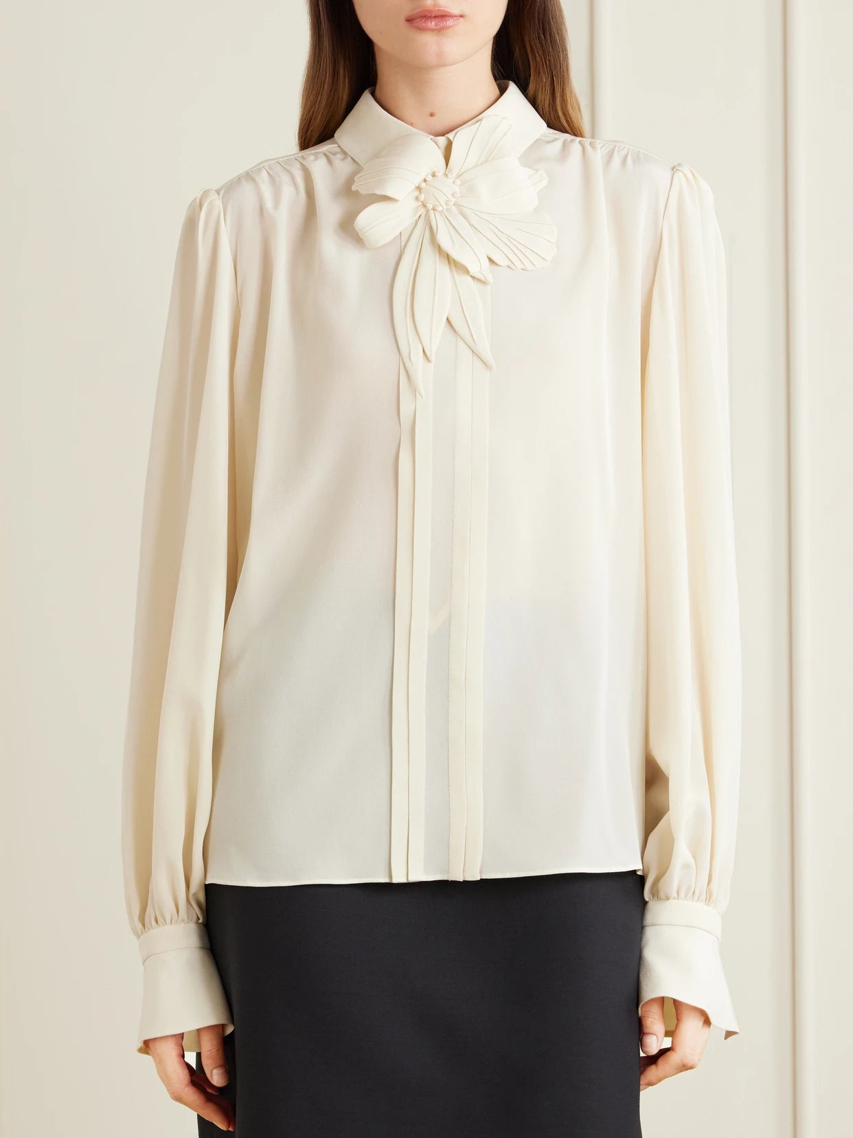 Bow-embellished Silk-crepe De Chine Blouse