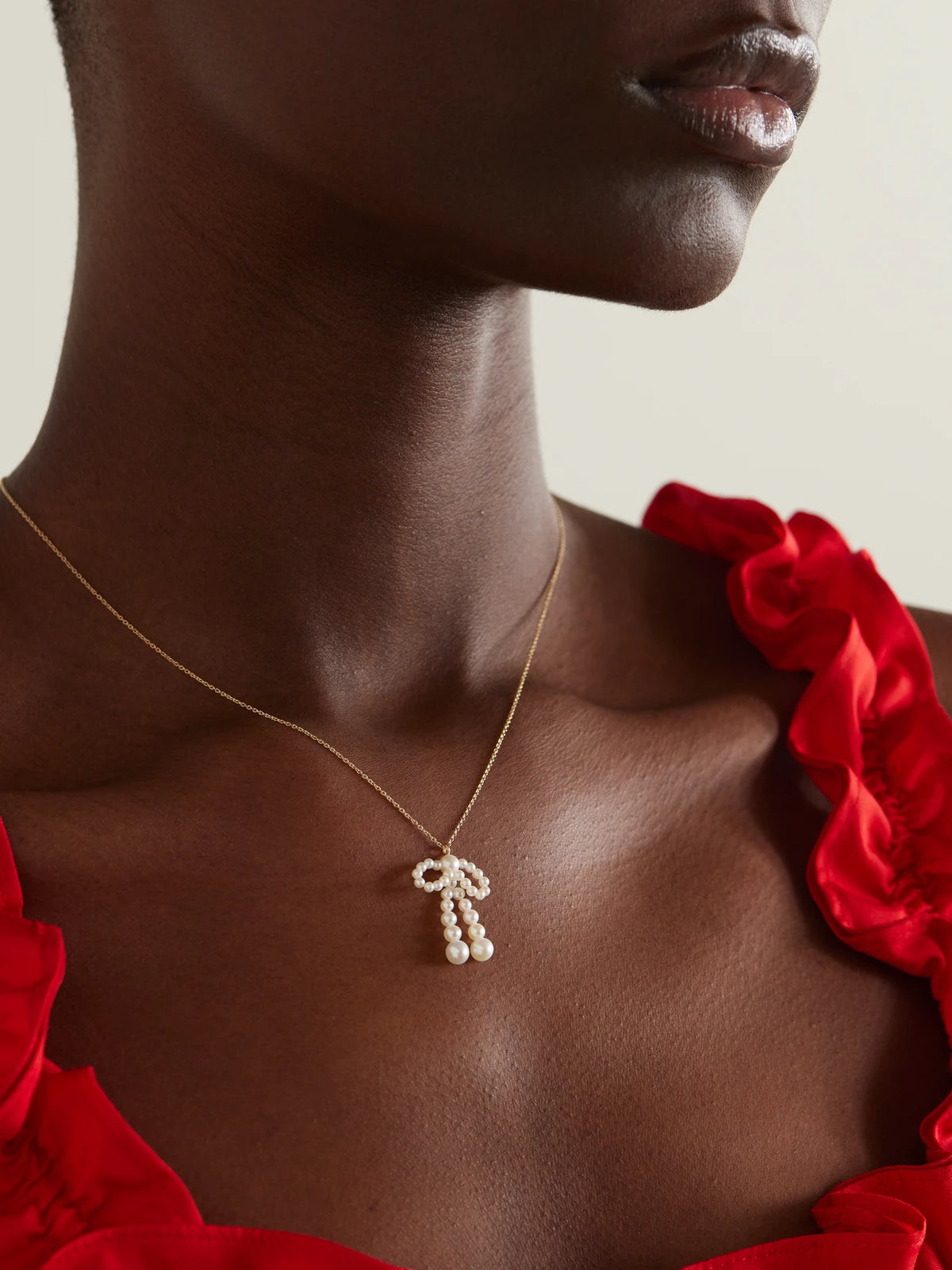 Image of Necklaces. Product name - Bow Simple 14-karat Recycled Gold Necklace in Multi colour by brand - Sophie Bille Brahe