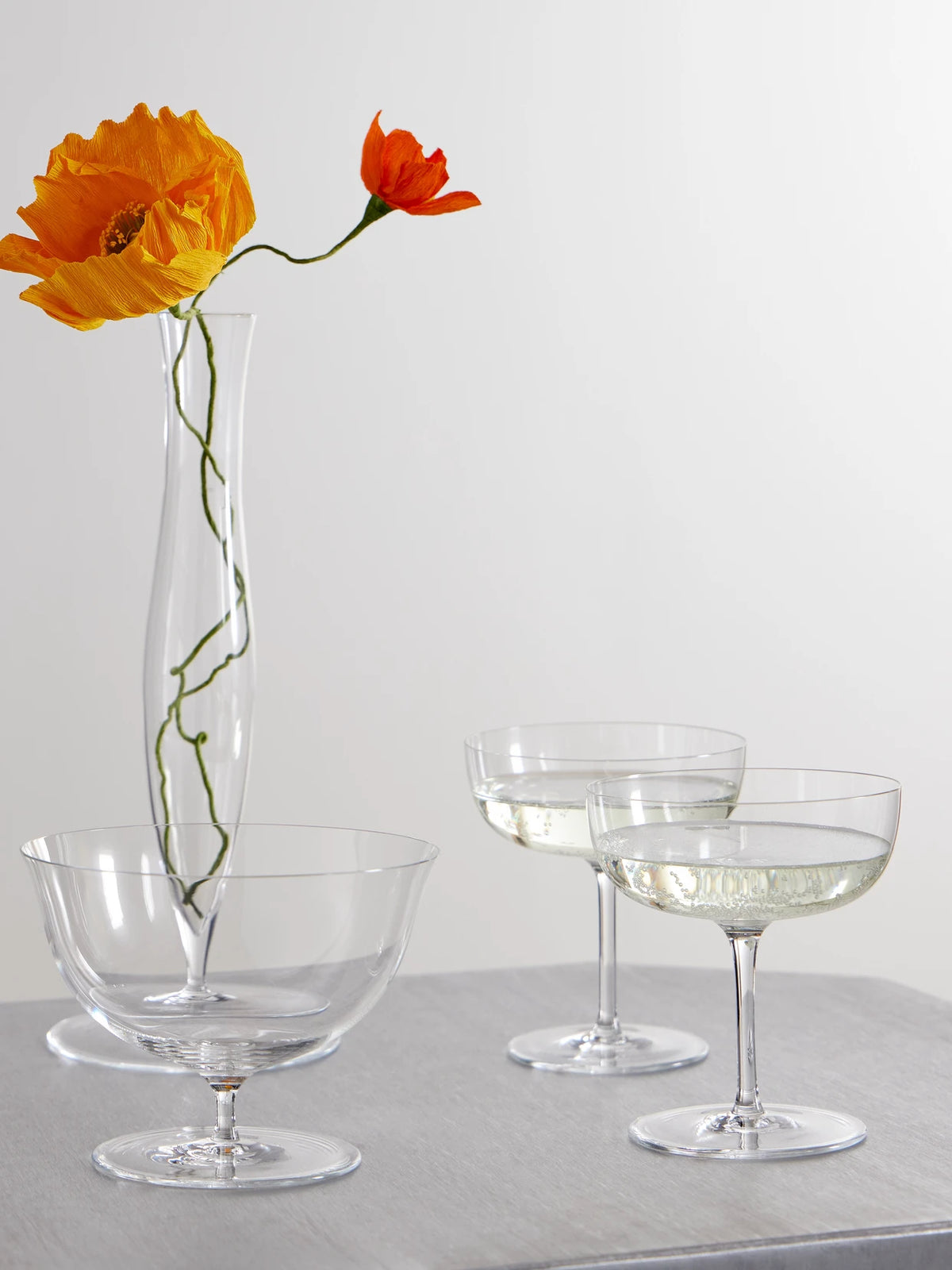 Image of Tableware. Product name - Set Of Two Crystal Glass Champagne Coupes in Clear colour by brand - LOBMEYR