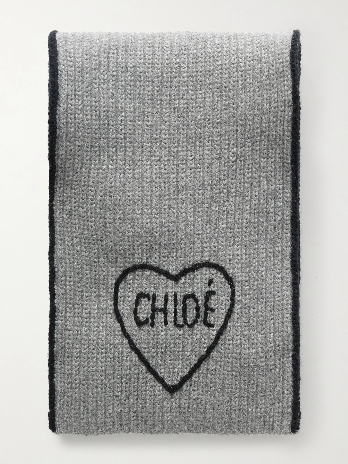 Embroidered Ribbed Wool And Cashmere-blend Scarf