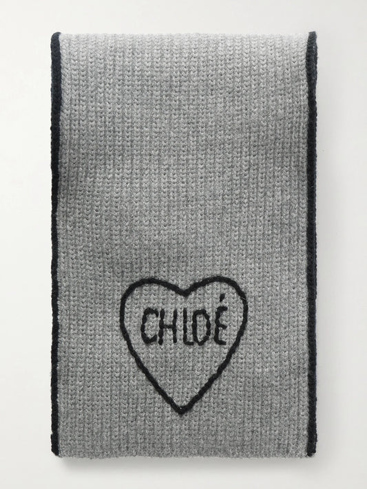 Embroidered Ribbed Wool And Cashmere-blend Scarf