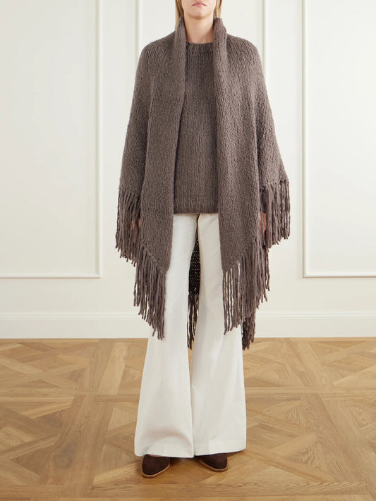 Image of Scarves & Shawls. Product name - Lauren Fringed Cashmere Wrap in Gray, Burgundy, Army green colour by brand - Gabriela Hearst