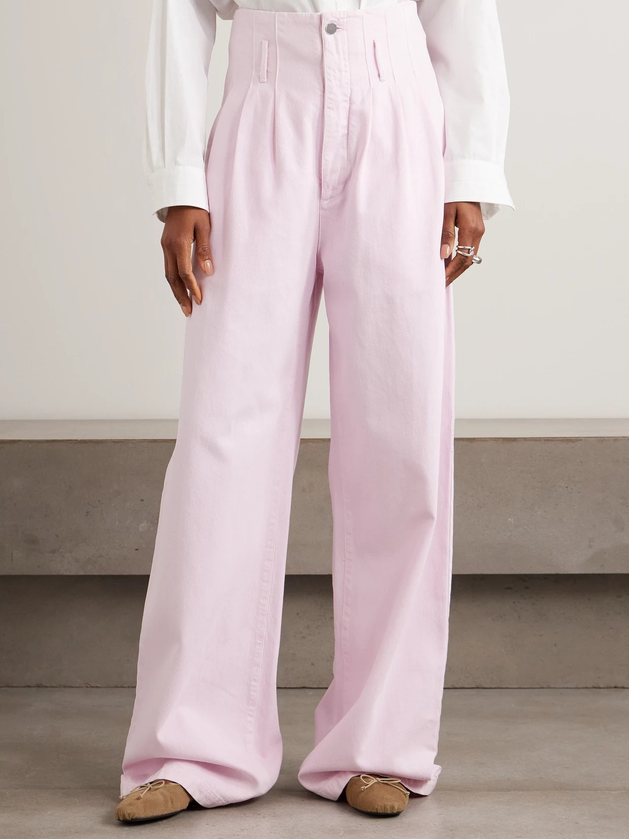 + Maria Mcmanus Corset Belted Pintucked High-rise Wide-leg Organic Jeans