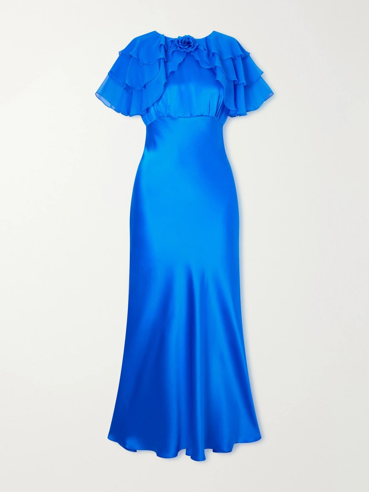 Rodarte Ruffled Cape-effect Floral-appliquéd Silk-satin Midi Dress