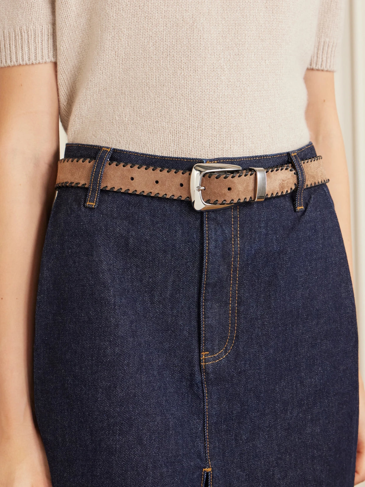 Benny Leather-trimmed Suede Belt
