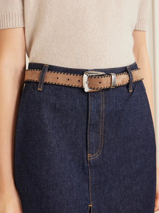 KHAITE Benny Leather-trimmed Suede Belt
