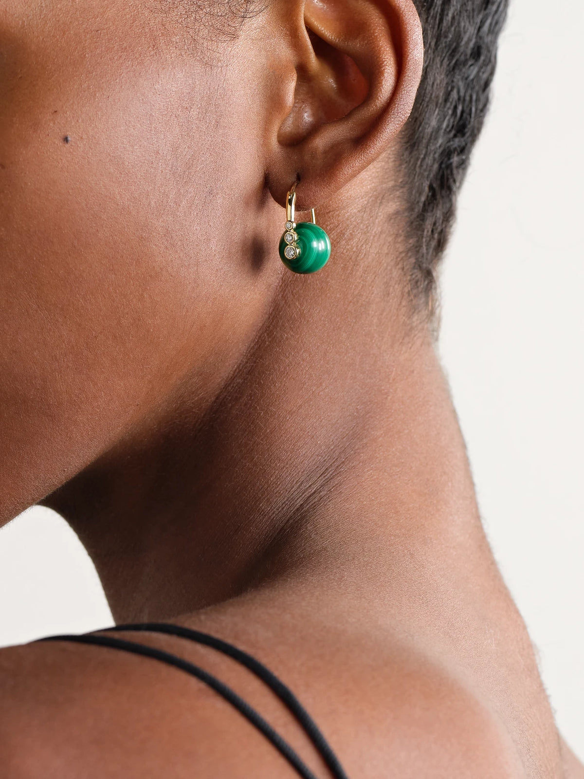 Image of Earrings. Product name - 14-karat Gold, Malachite And Diamond Earrings in Green colour by brand - Sydney Evan