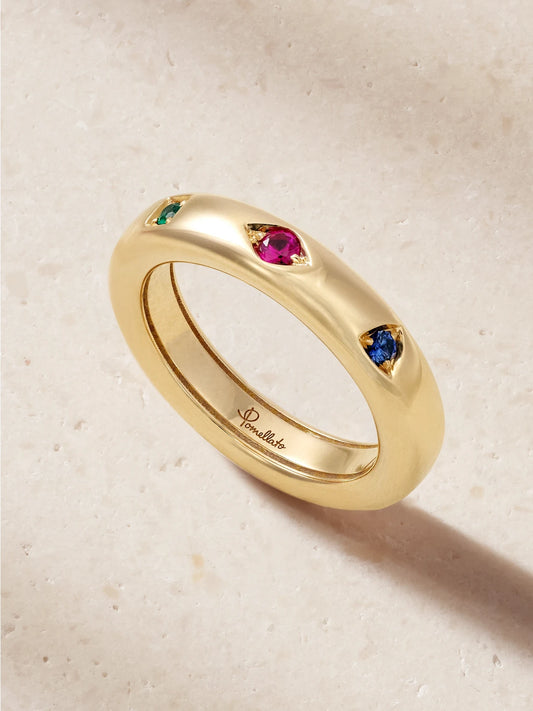 Pomellato Iconica 18-karat Rose Gold, Ruby, Sapphire And Emerald Ring