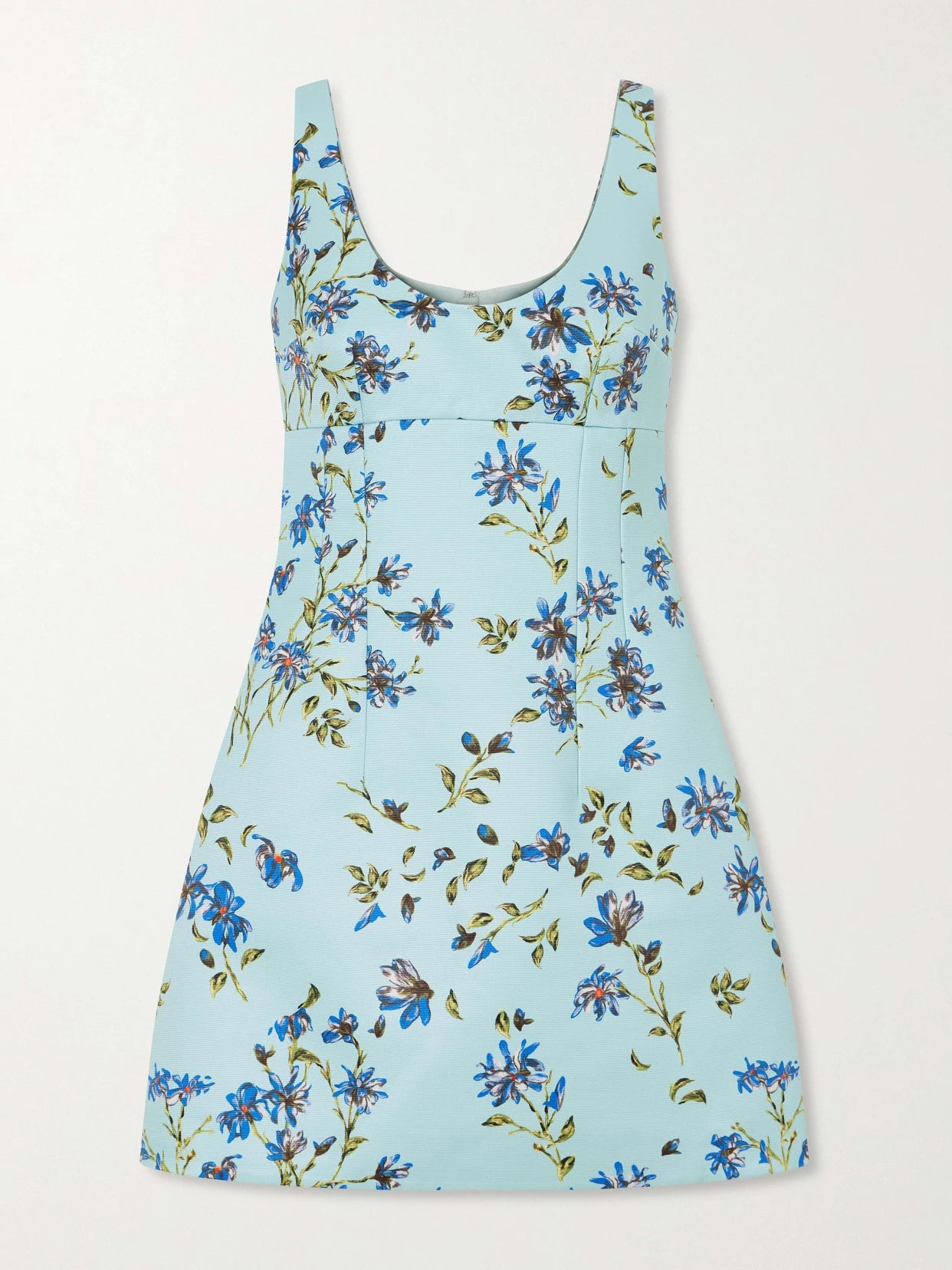 Image of Dresses. Product name - Floral-printed Twill Mini Dress in Light blue colour by brand - Emilia Wickstead
