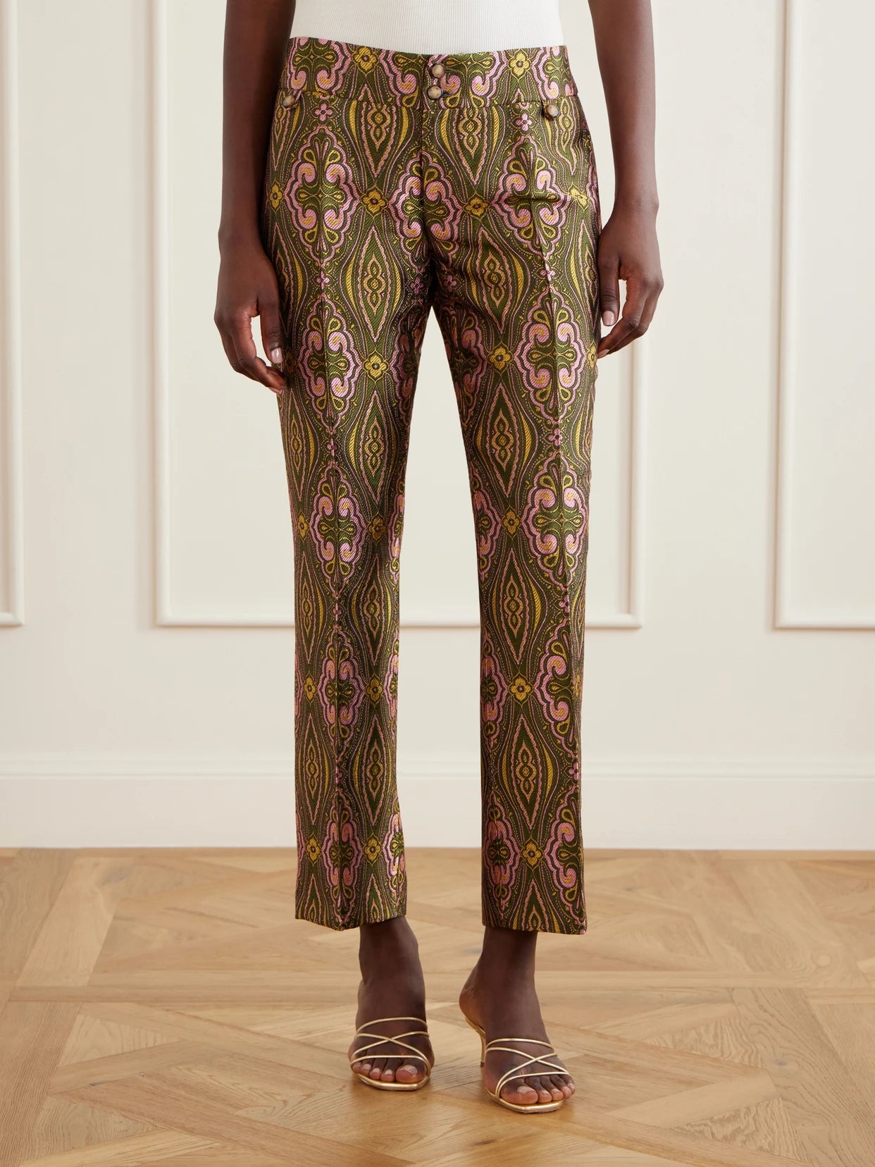 Metallic Jacquard Crepe Straight-leg Pants