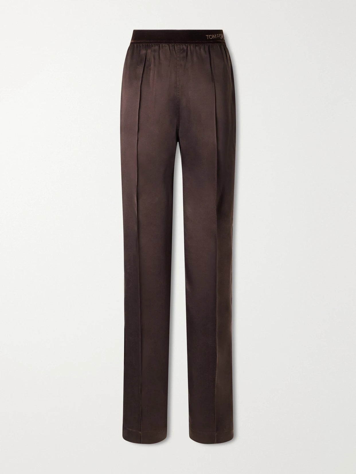 Velvet-trimmed Silk-satin Straight-leg Pants