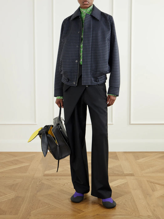 Image of Coats & Jackets. Product name - Checked Wool-blend Jacket in Navy colour by brand - LOEWE