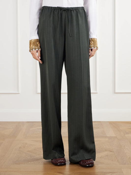 Dries Van Noten Striped Broken Twill Wide-leg Pants