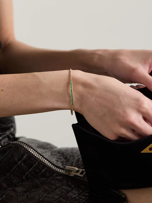 Image of Bracelets. Product name - Petite Pavé 18-karat Gold Emerald Bracelet in Multi colour by brand - David Yurman