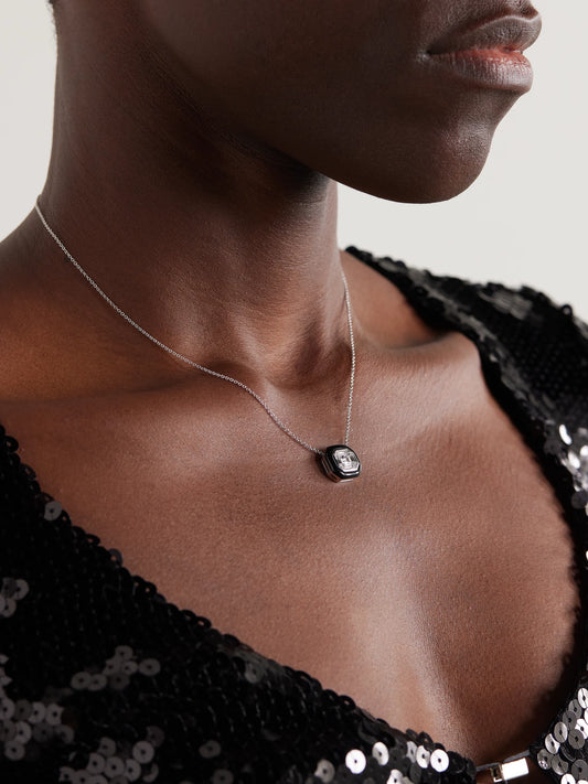 Image of Necklaces. Product name - Oui 18-karat White Gold, Diamond And Enamel Necklace in Multi colour by brand - Nikos Koulis