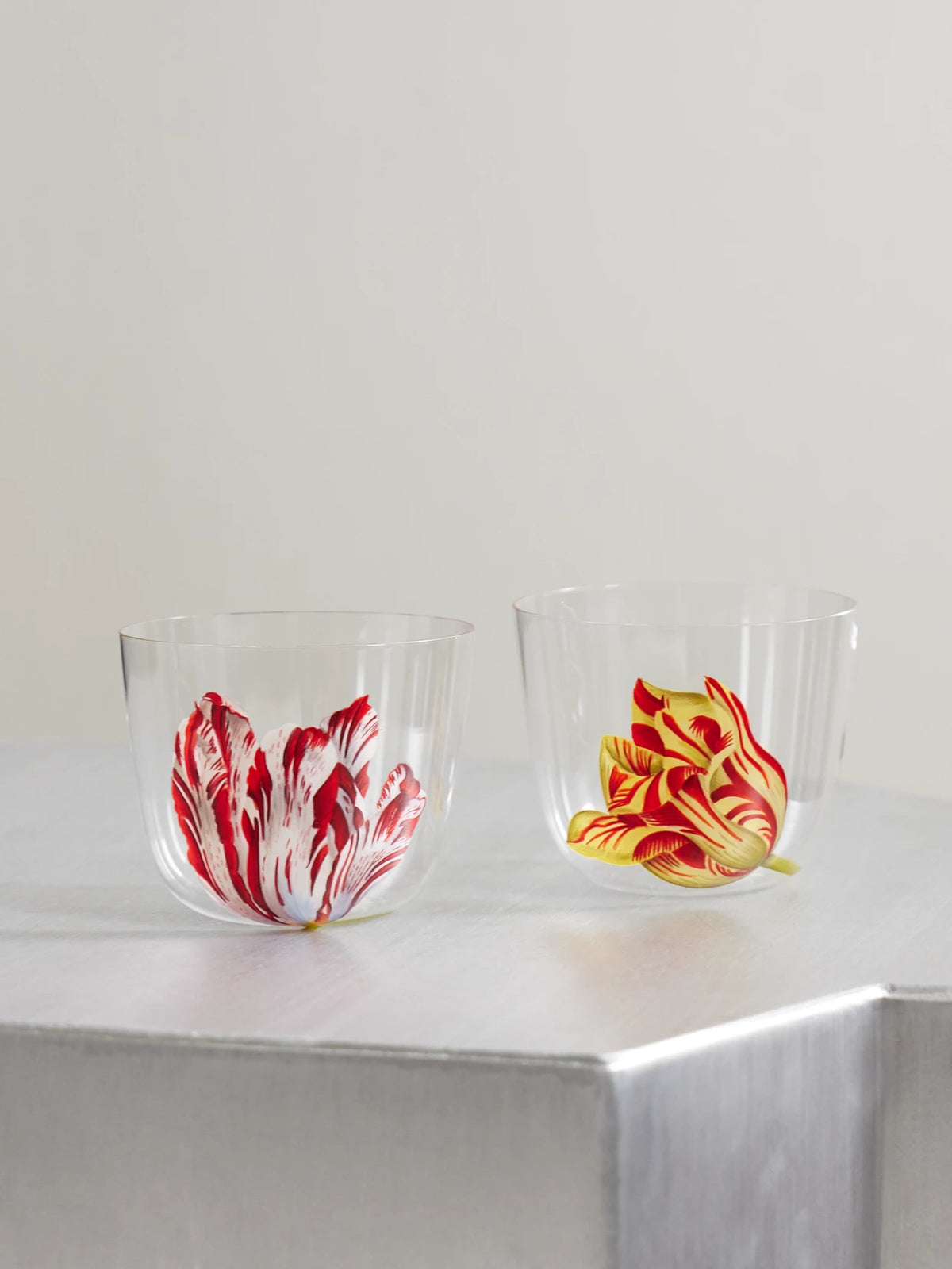 Tulipmania Set Of Two Painted Crystal Glass Tumblers