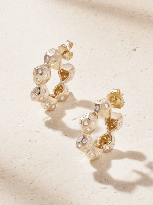 La Roca 14-karat Gold Diamond Hoop Earrings