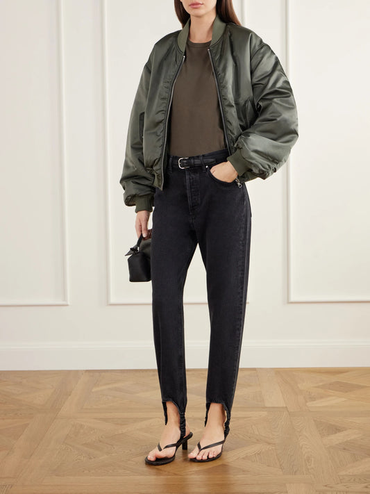 Image of Coats & Jackets. Product name - Frankie Reversible Plush And Satin Shell Bomber Jacket in Army green colour by brand - AGOLDE