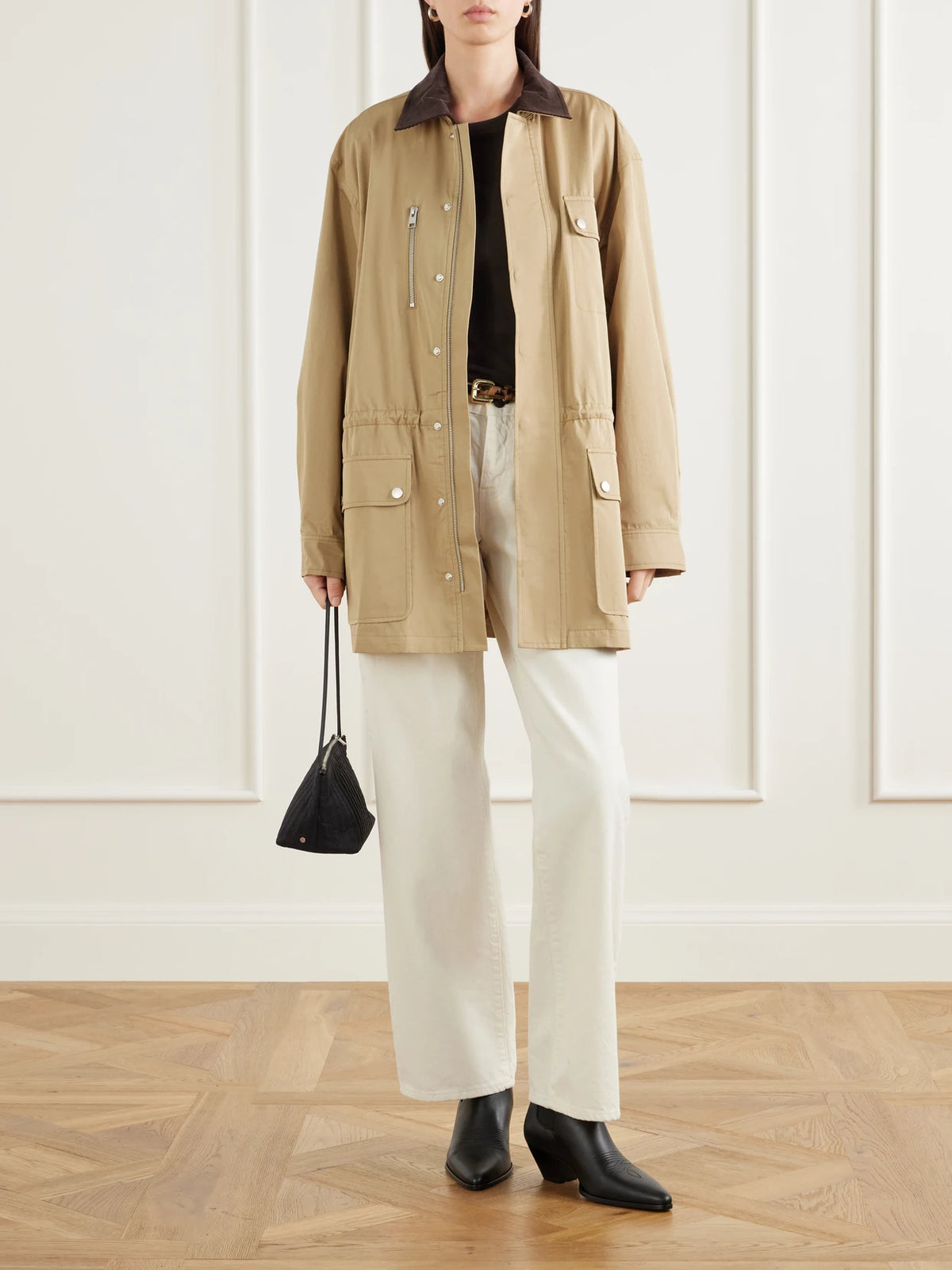 Image of Coats & Jackets. Product name - The Safari Drawstring Corduroy-trimmed Cotton-twill Jacket in Sand colour by brand - FRAME