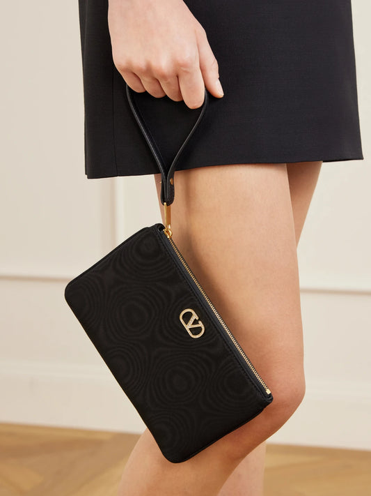 Vlogo Embellished Moire Clutch