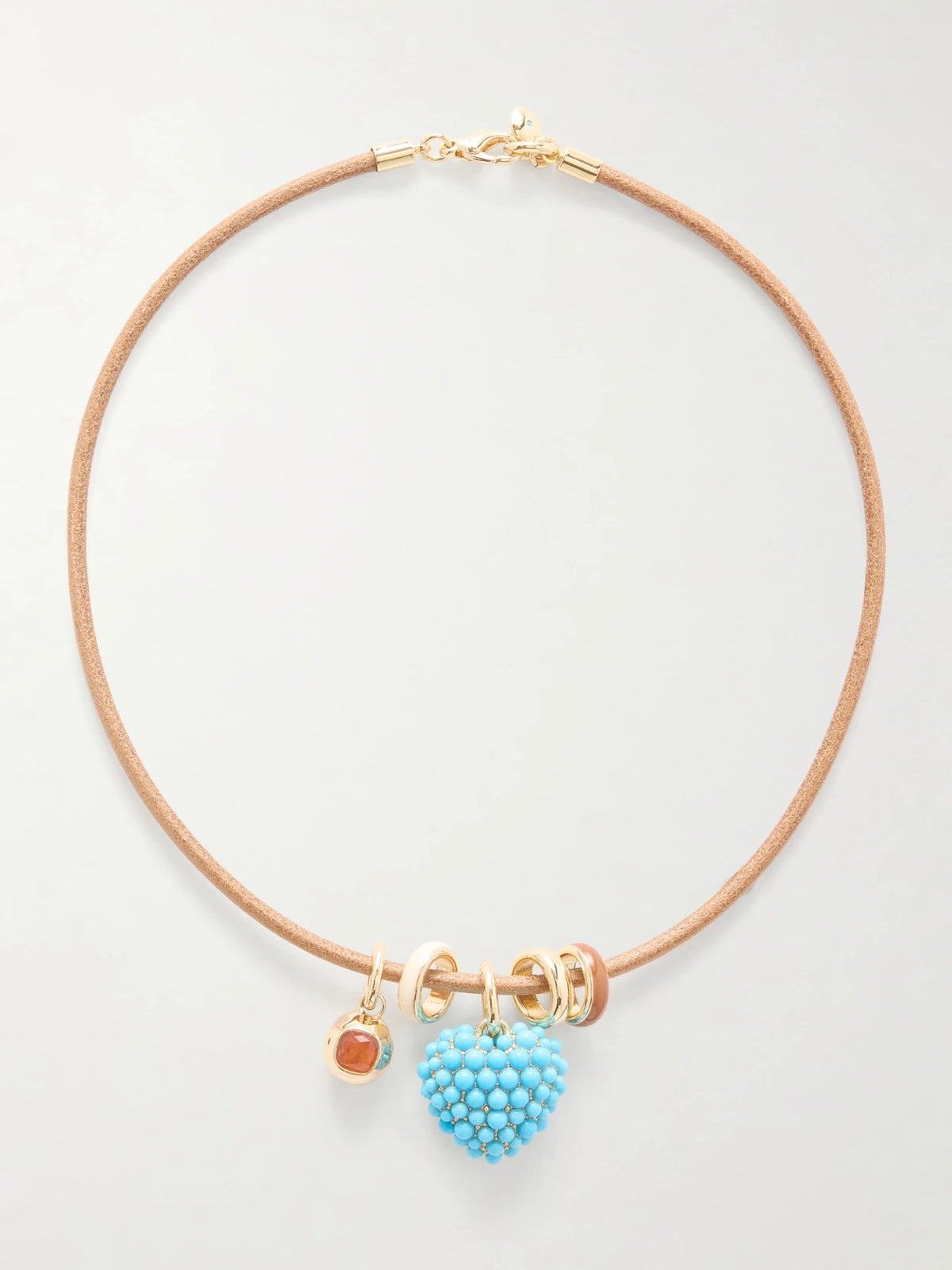 The Leather Stone Slider Gold-tone, Turquois, Enamel And Leather Necklace