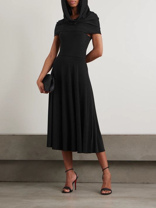Image of Dresses. Product name - Off-the-shoulder Jersey Midi Dress in Black colour by brand - Norma Kamali