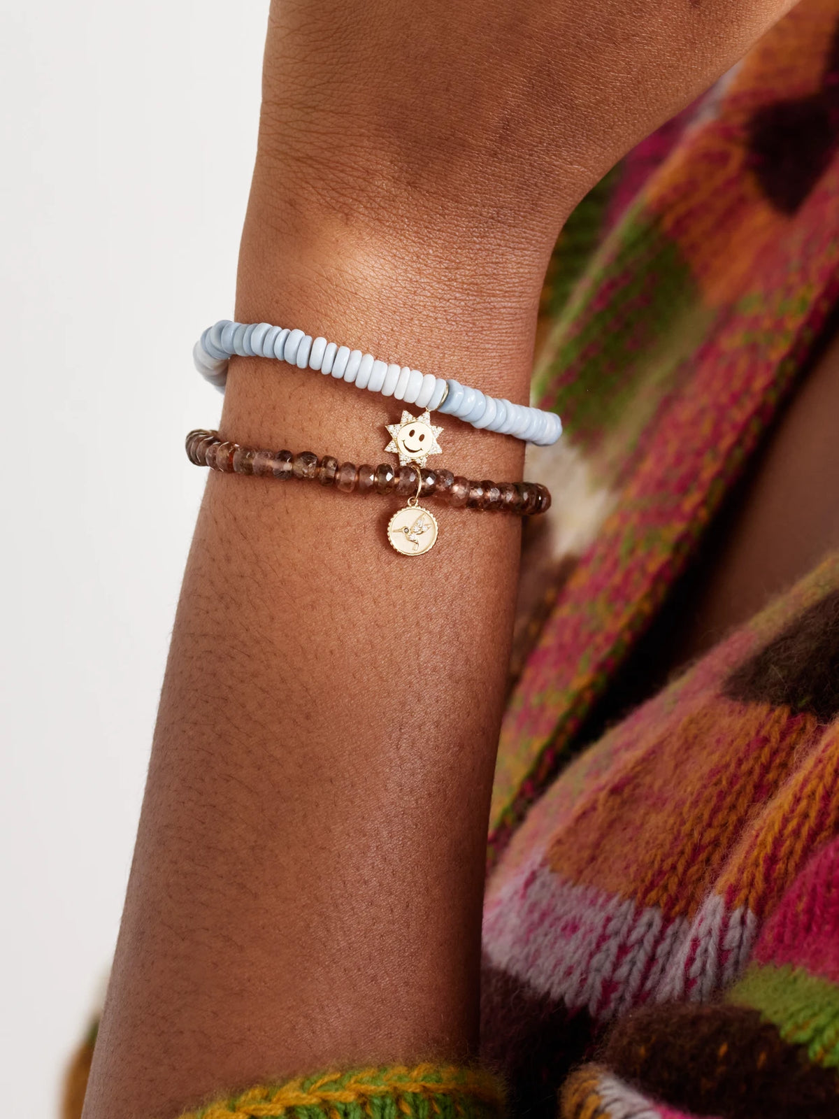 Image of Bracelets. Product name - Small Happy Face Set Of Two 14-karat Gold, Opal And Andalusite Bracelets in Multi colour by brand - Sydney Evan