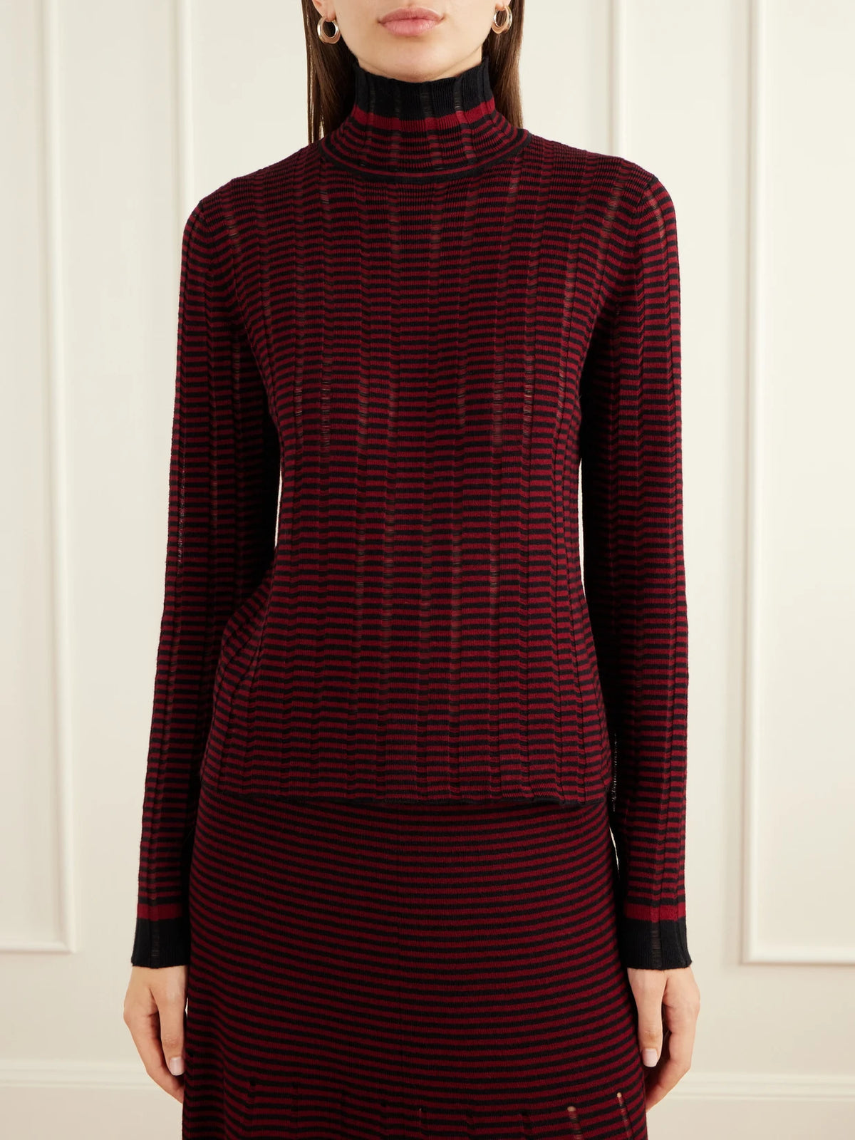 Proenza Schouler White Label Stina Striped Ribbed Wool And Cotton-blend Turtleneck Sweater