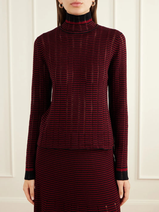 Proenza Schouler White Label Stina Striped Ribbed Wool And Cotton-blend Turtleneck Sweater