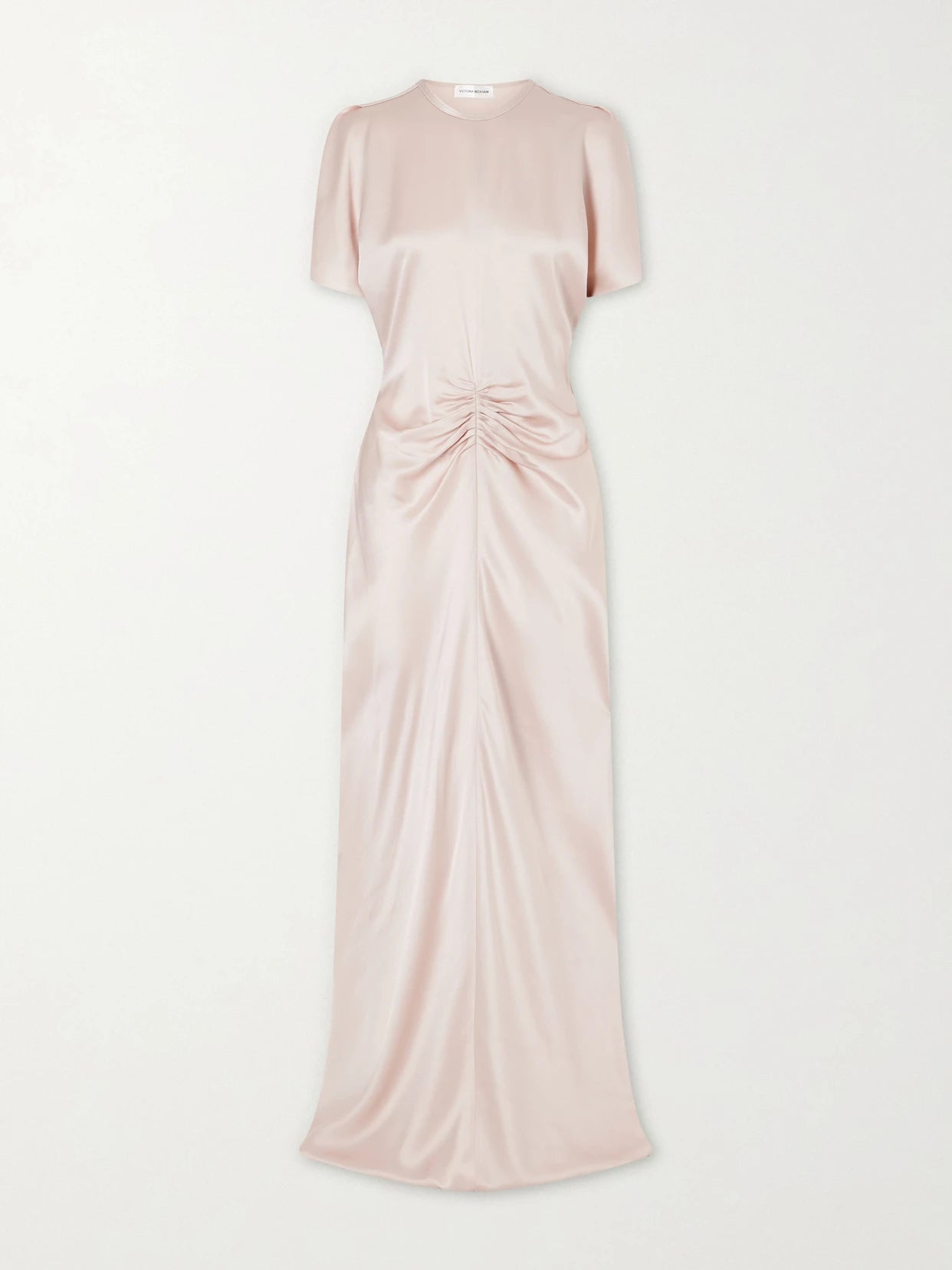 Image of Dresses. Product name - Isabella Ruched Satin Maxi Dress in Pink colour by brand - Victoria Beckham