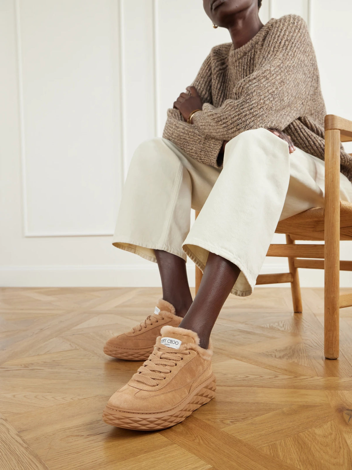 Jimmy Choo Diamond Maxi Retro Shearling-trimmed Suede Sneakers