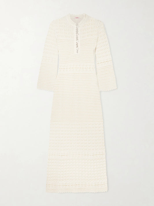 Image of Dresses. Product name - Madone Open-knit Maxi Dress in Ecru colour by brand - Eres