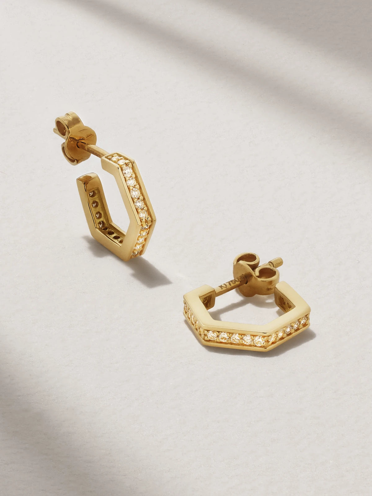 Hexagon Small 18-karat Gold Diamond Hoop Earrings