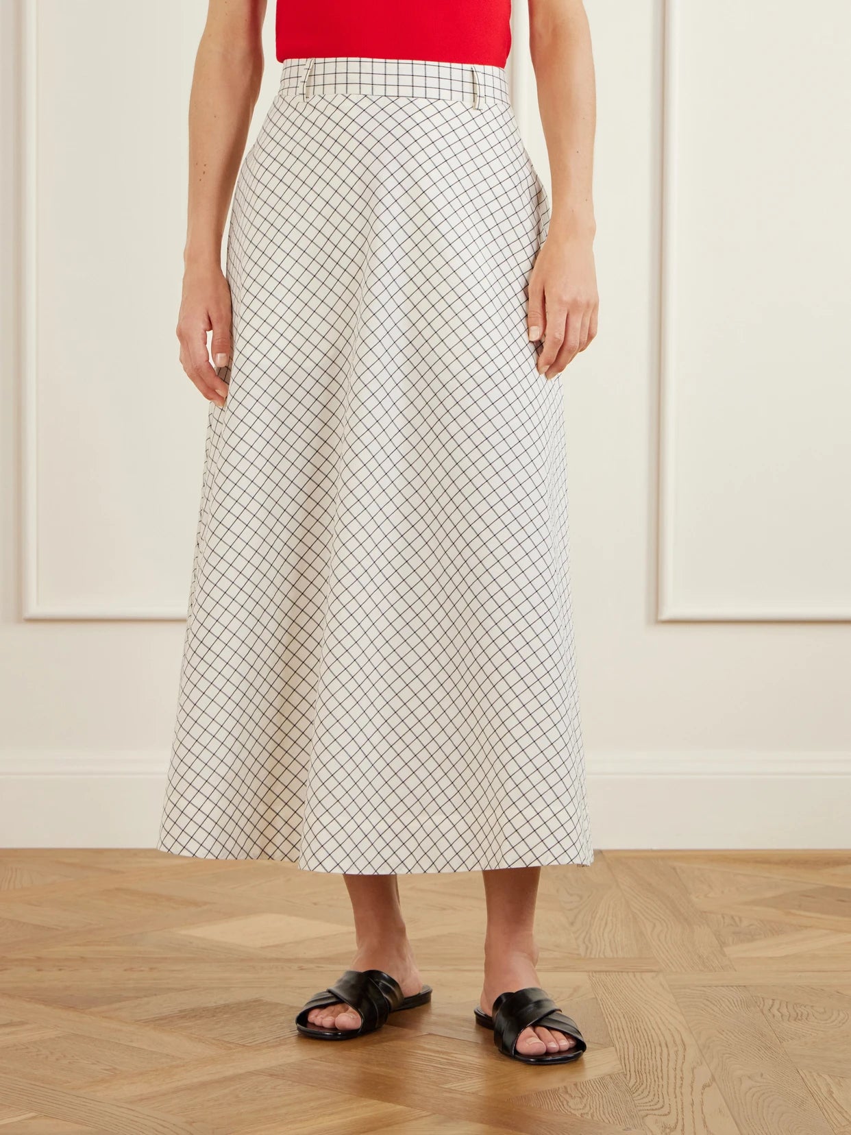 Checked Cotton-blend Poplin Midi Skirt