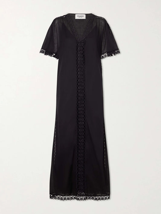 Image of Dresses. Product name - Embroidered Cotton-blend Cover-up in Black colour by brand - Charo Ruiz