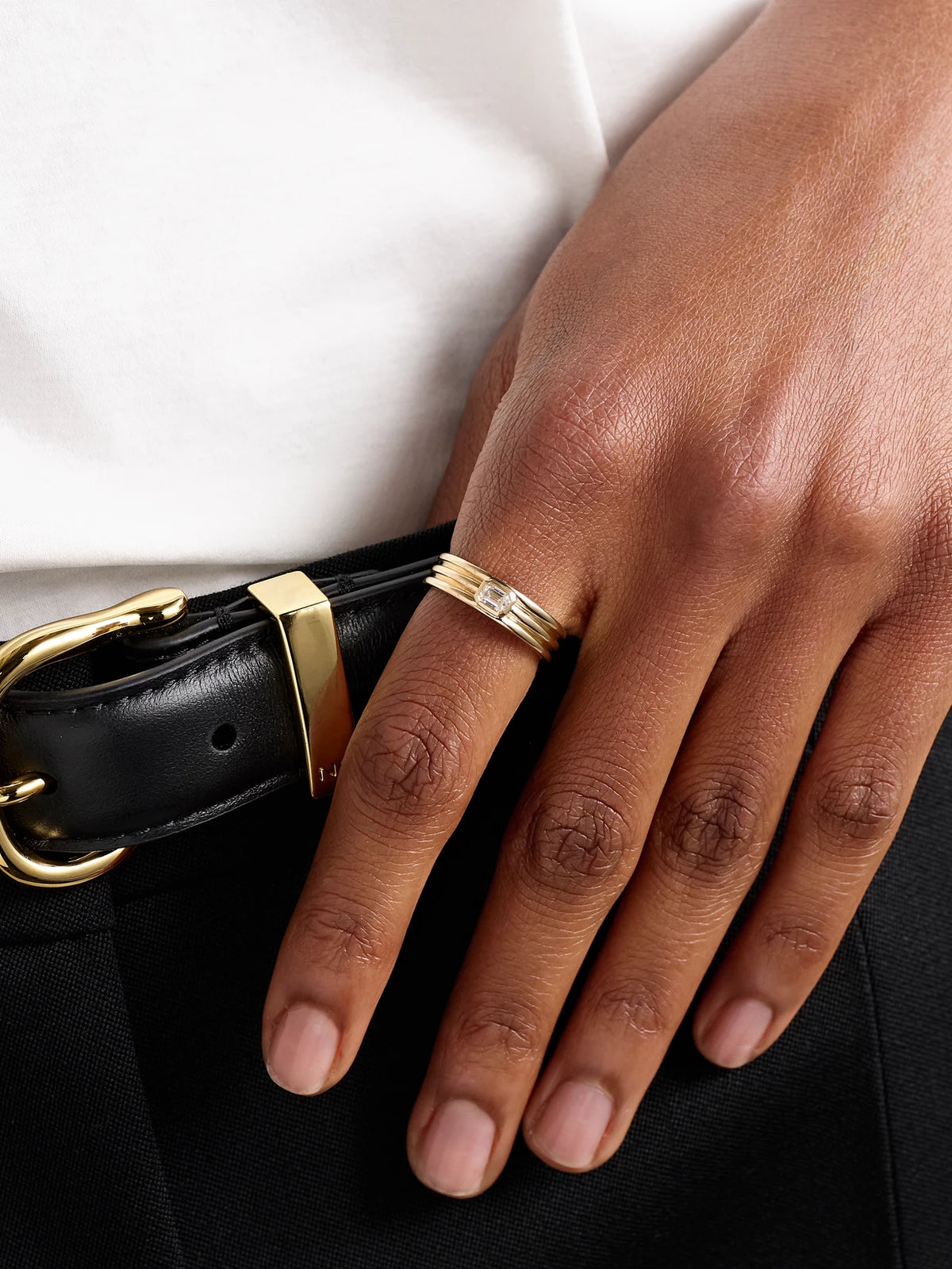 Image of Rings. Product name - Trio Ridge 14-karat Gold Diamond Ring in Multi colour by brand - STONE AND STRAND