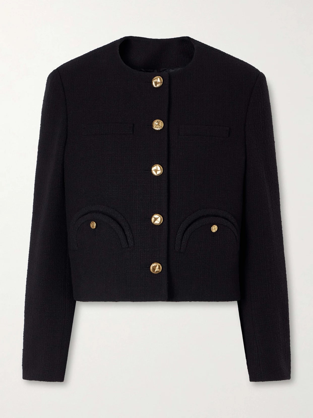 Image of Coats & Jackets. Product name - Missy Shamo Cotton-blend Tweed Jacket in Black colour by brand - BLAZÉ Milano