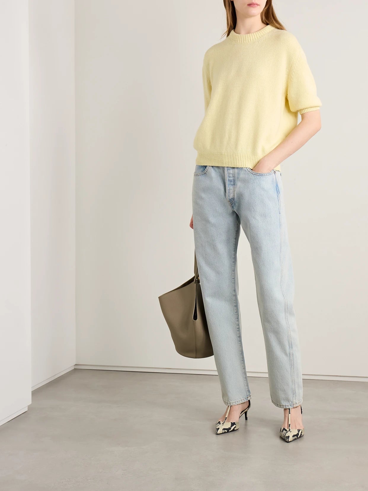 Image of Jeans. Product name - Callum Mid-rise Straight-leg Jeans in Light denim colour by brand - KHAITE