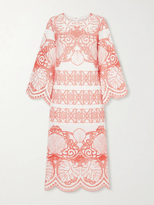 Image of Dresses. Product name - Seraphina Broderie Anglaise Cotton-blend Poplin Midi Dress in Multi colour by brand - Borgo de Nor