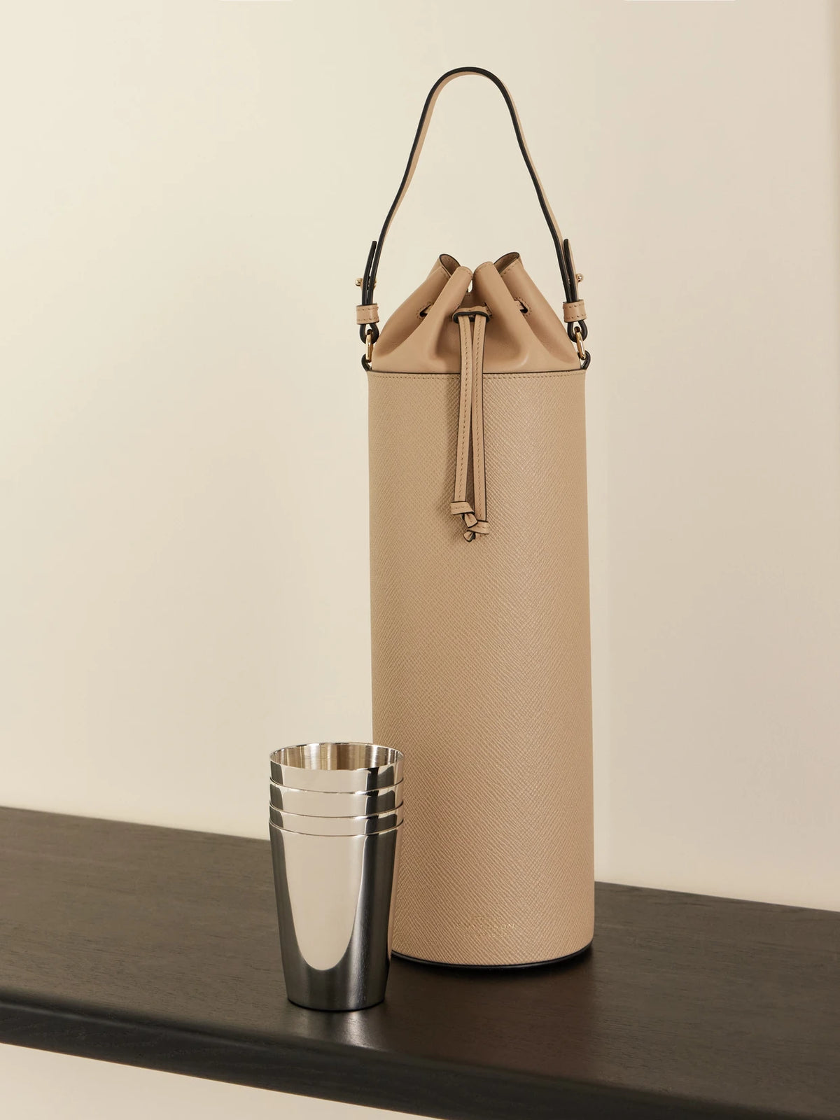 Grained Textured-leather Wine Tote
