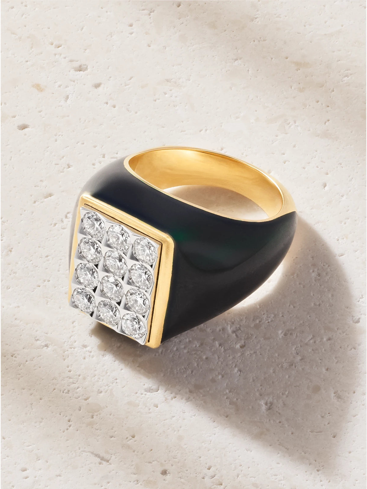 Tuxedo 18-karat Gold, Diamond And Enamel Ring