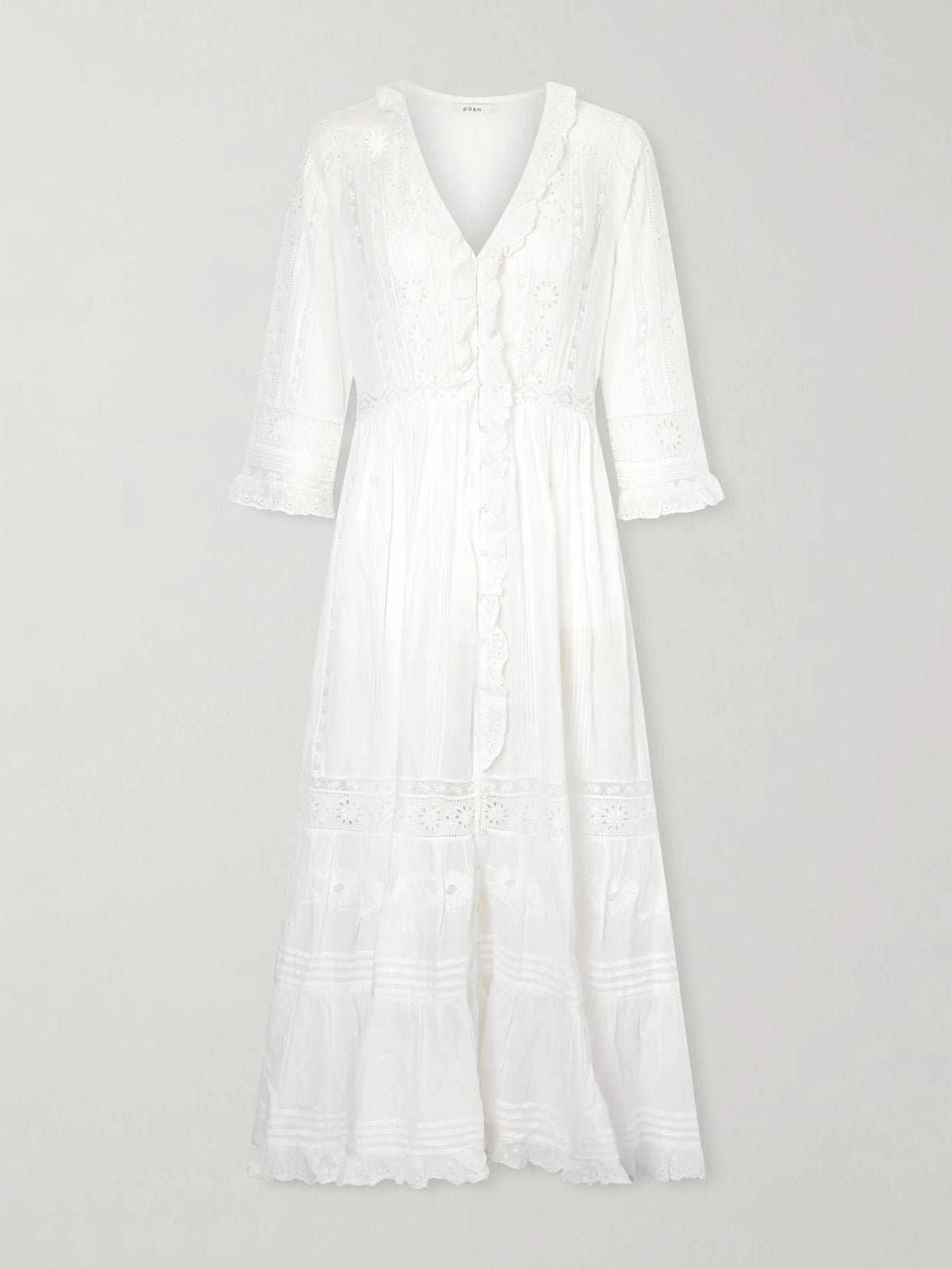 Clemencia Ruffled Lace-trimmed Organic Cotton-voile Midi Dress