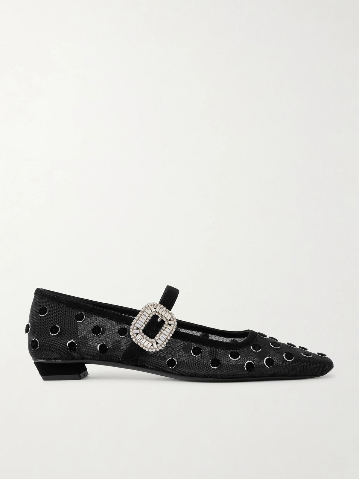 Belle Vivier 25 Embellished Flocked Mesh Mary Jane Ballet Flats