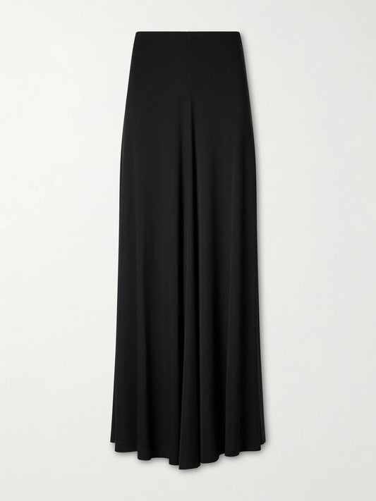 Image of a model wearing Skirts. Product name - Draped Jersey Maxi Skirt in Black colour by brand - TOTEME